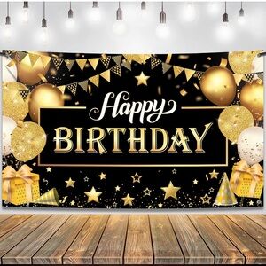 💜72X44”Gold and Black Happy Birthday Wall Banner - XtraLarge Backdrop Banner